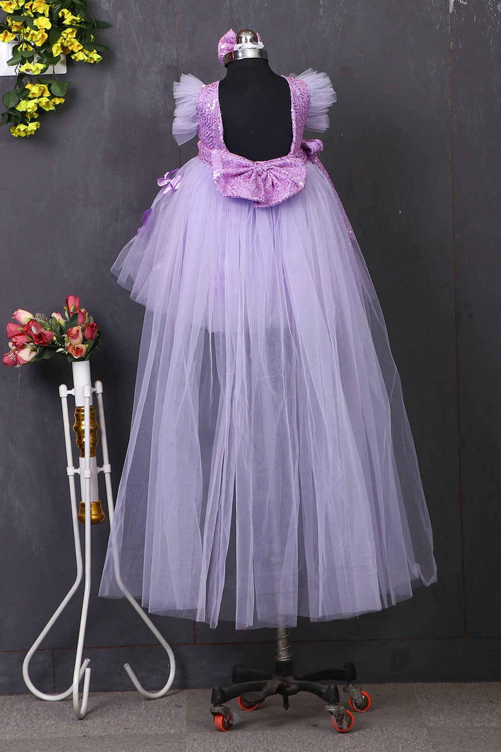 Lavender Pearl and Butterfly Dress with Trail