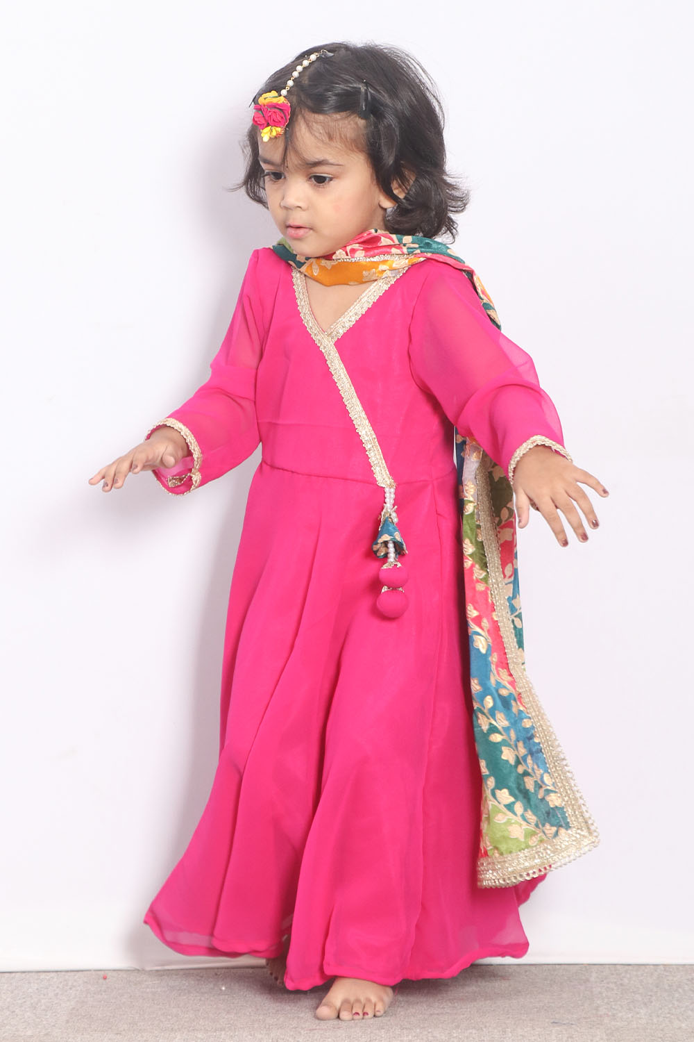 Hot pink Georgette Kids Anarkali Suit