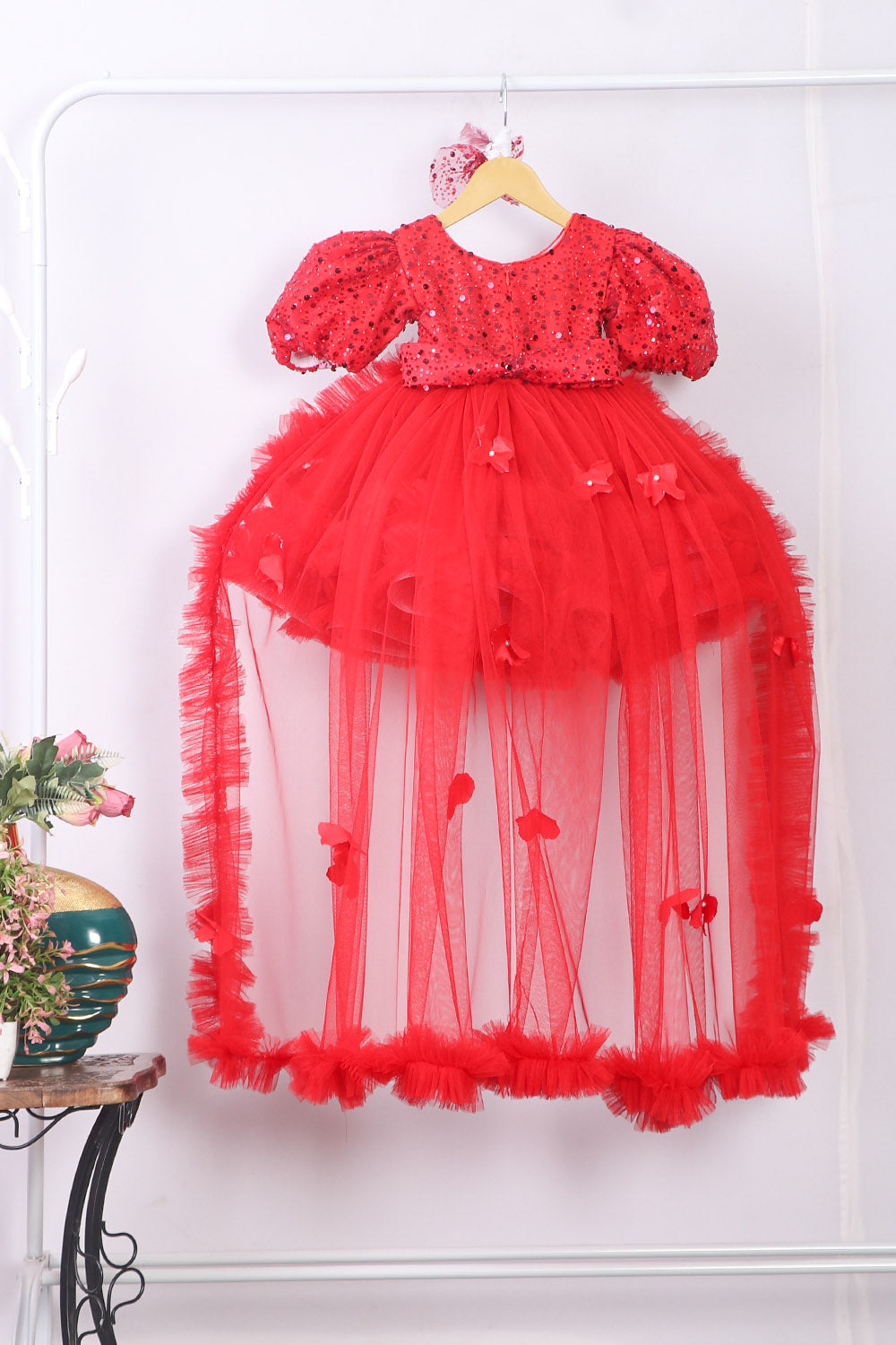 Red barbie style Dress with Trail