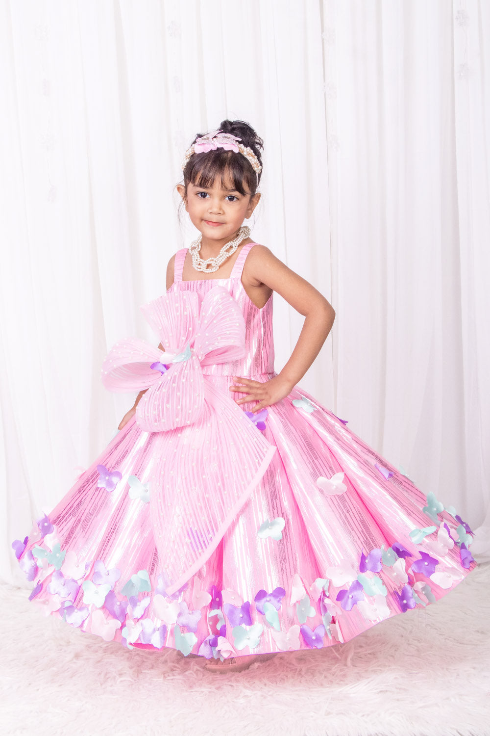 Baby Pink Butterfly Theme Ball Gown