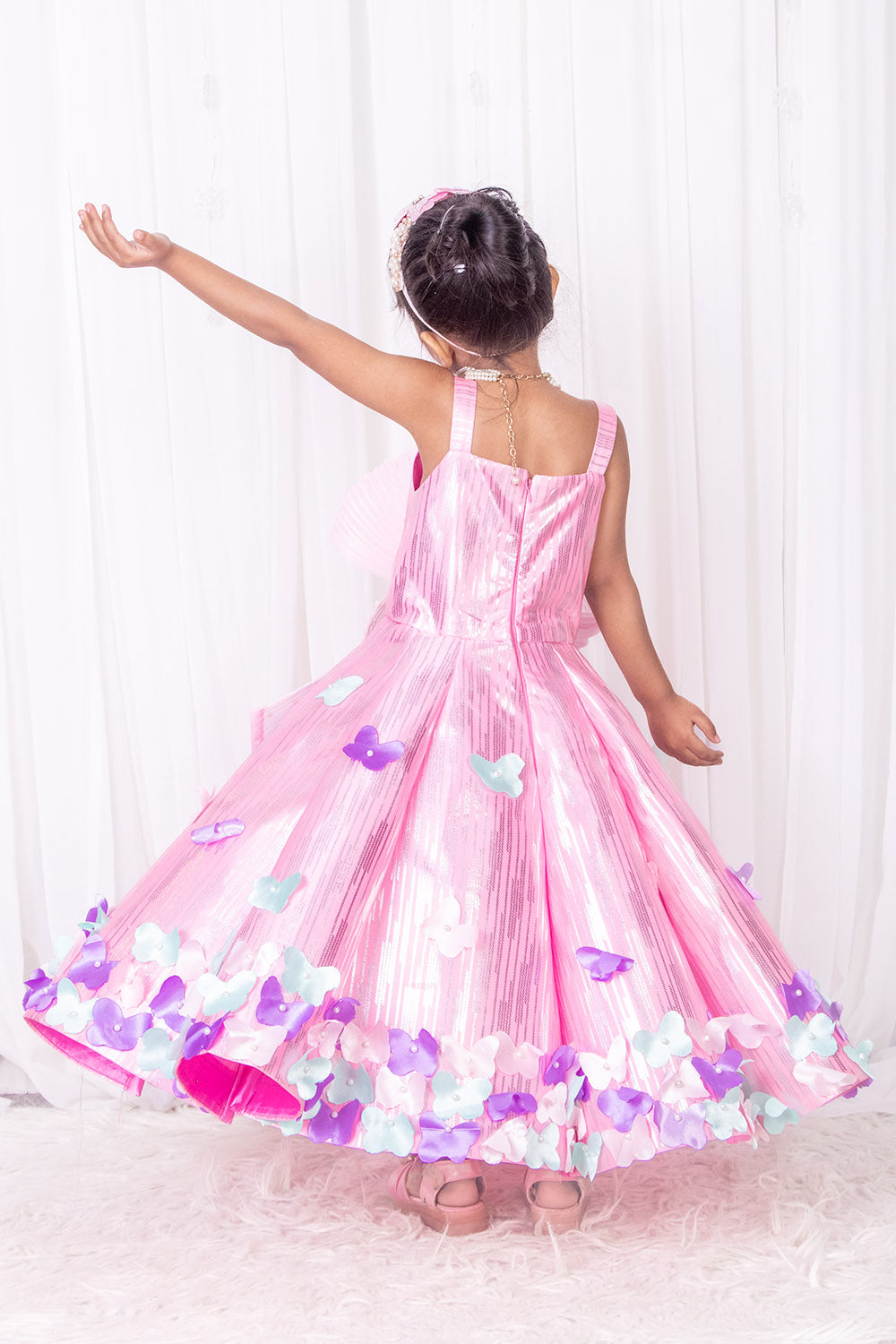 Baby Pink Butterfly Theme Ball Gown