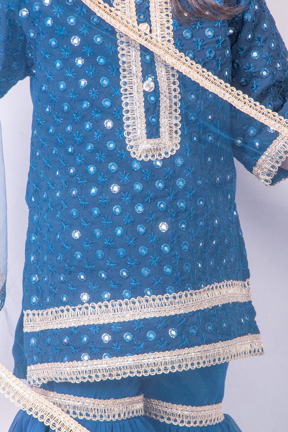 Teal Blue Mirror Work Sharara Suit