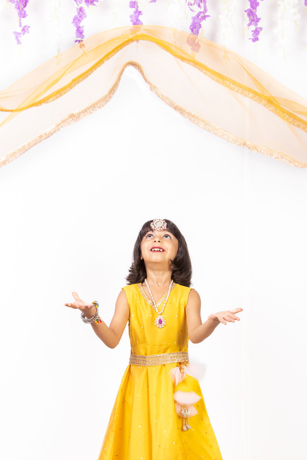 Yellow Anarkali with Net Dupatta and Belt