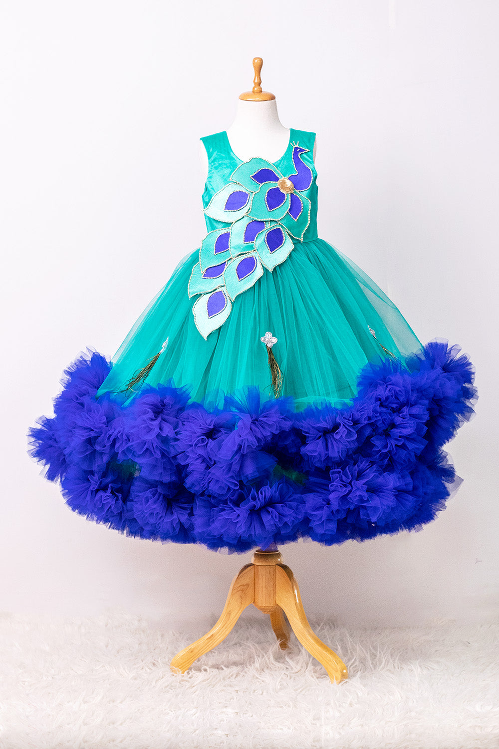 Peacock Theme Heavy Ruffled Gown