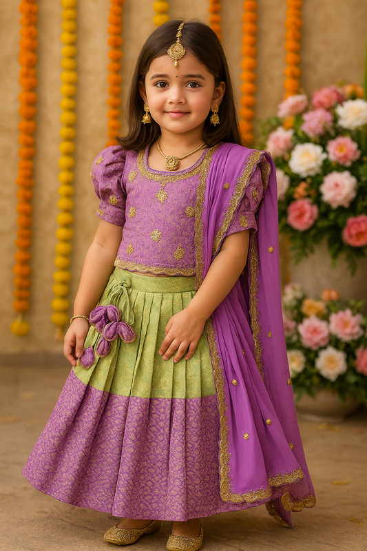 Lavender Green Hand Embroidered Lehenga Set