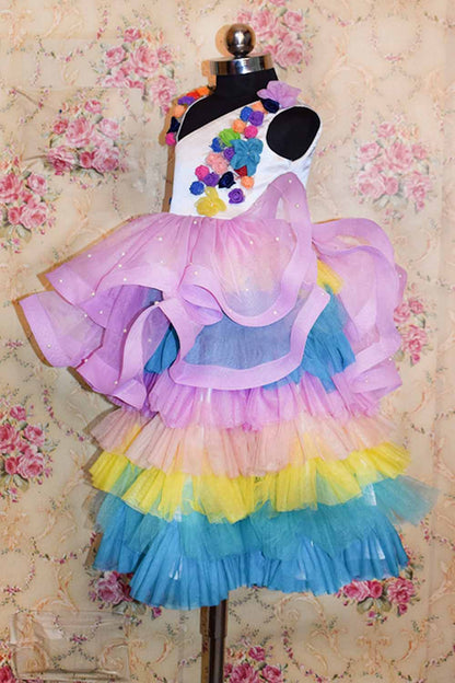 Unicorn Theme Ruffled Frock