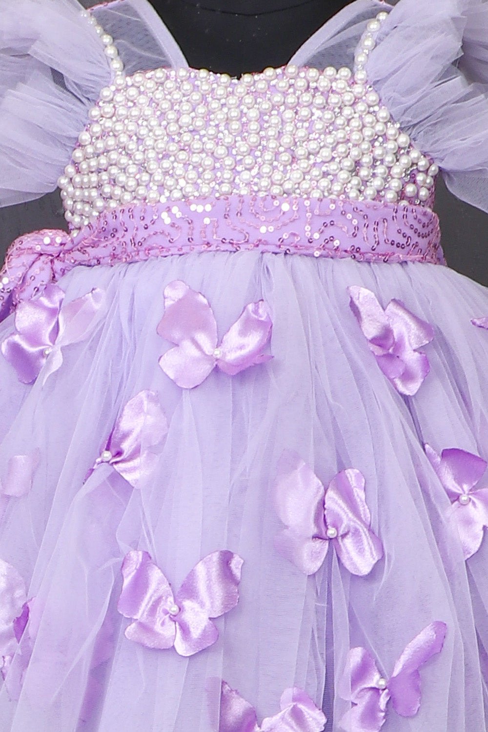 Lavender Pearl and Butterfly Dress with Trail