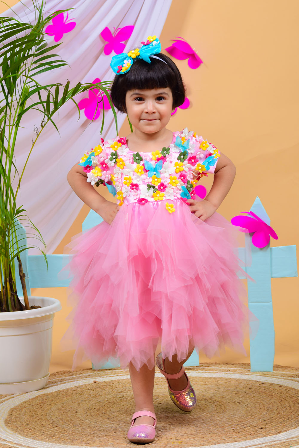 Pink Flower and Butterfly Dress