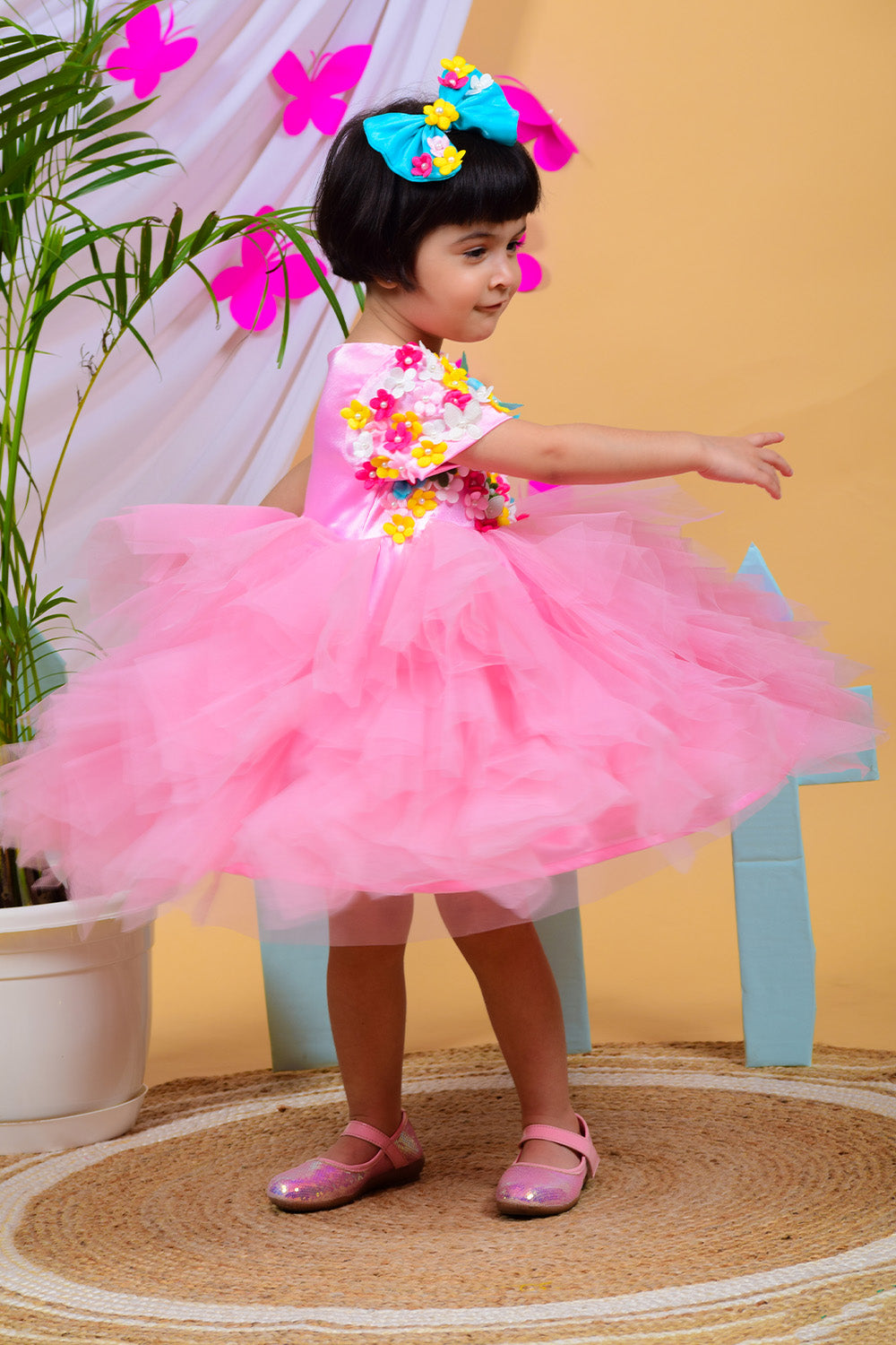 Pink Flower and Butterfly Dress