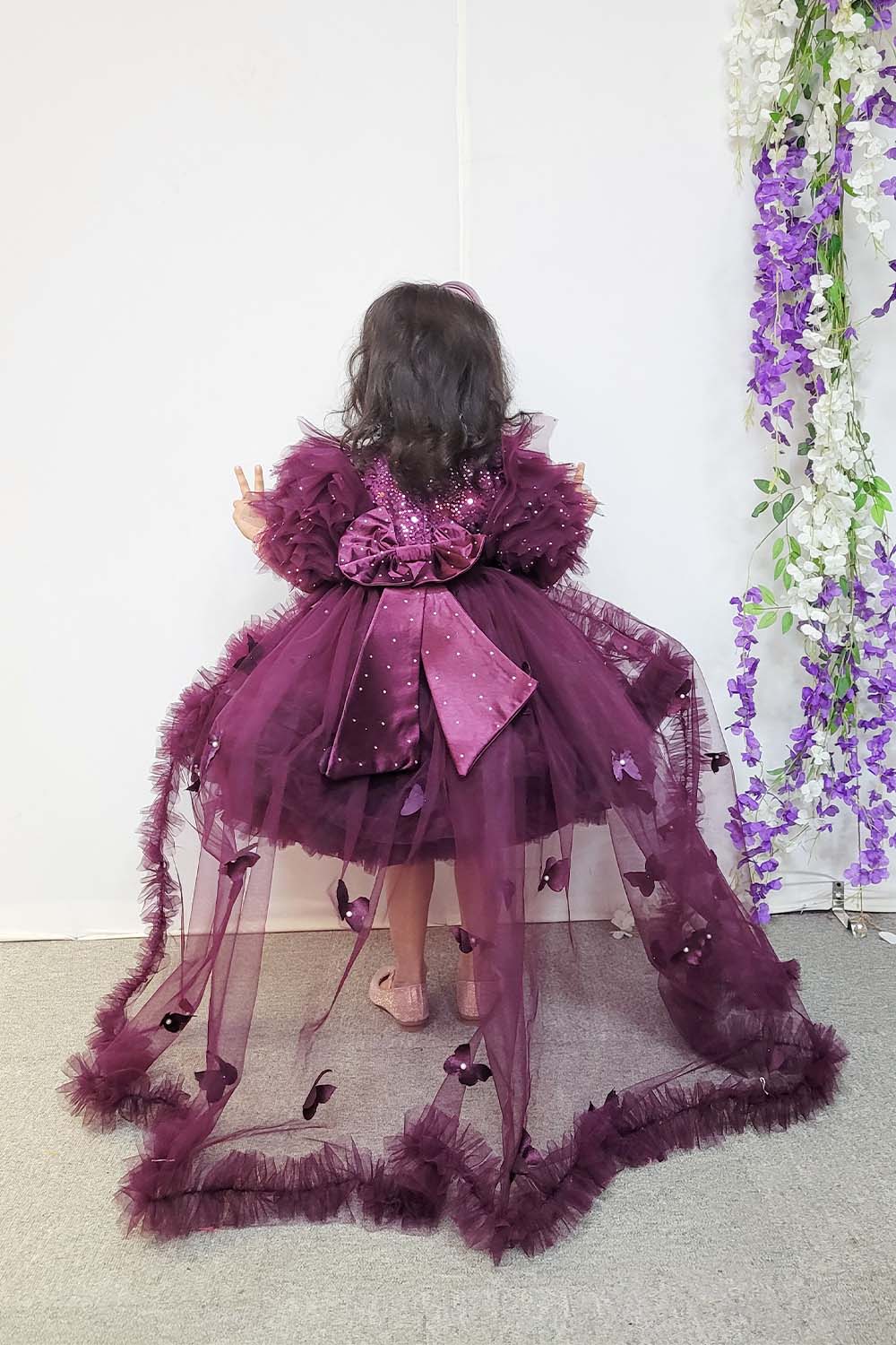 Wine Barbie Dress with Trail