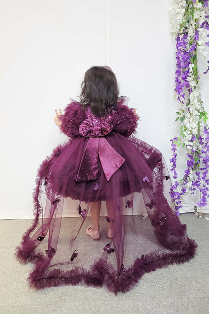 Wine Barbie Dress with Trail