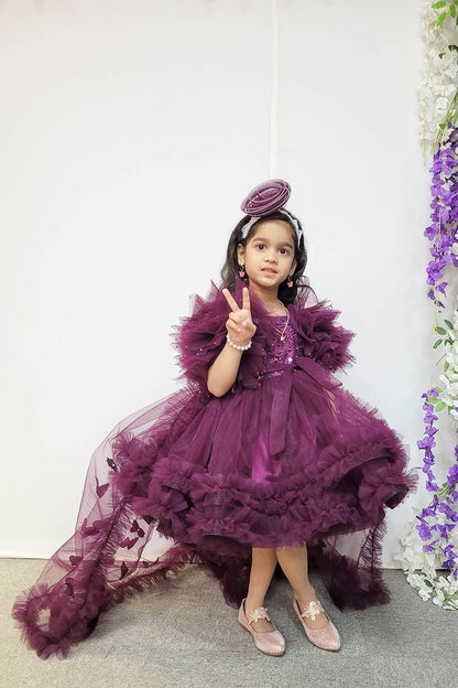 Wine Barbie Dress with Trail