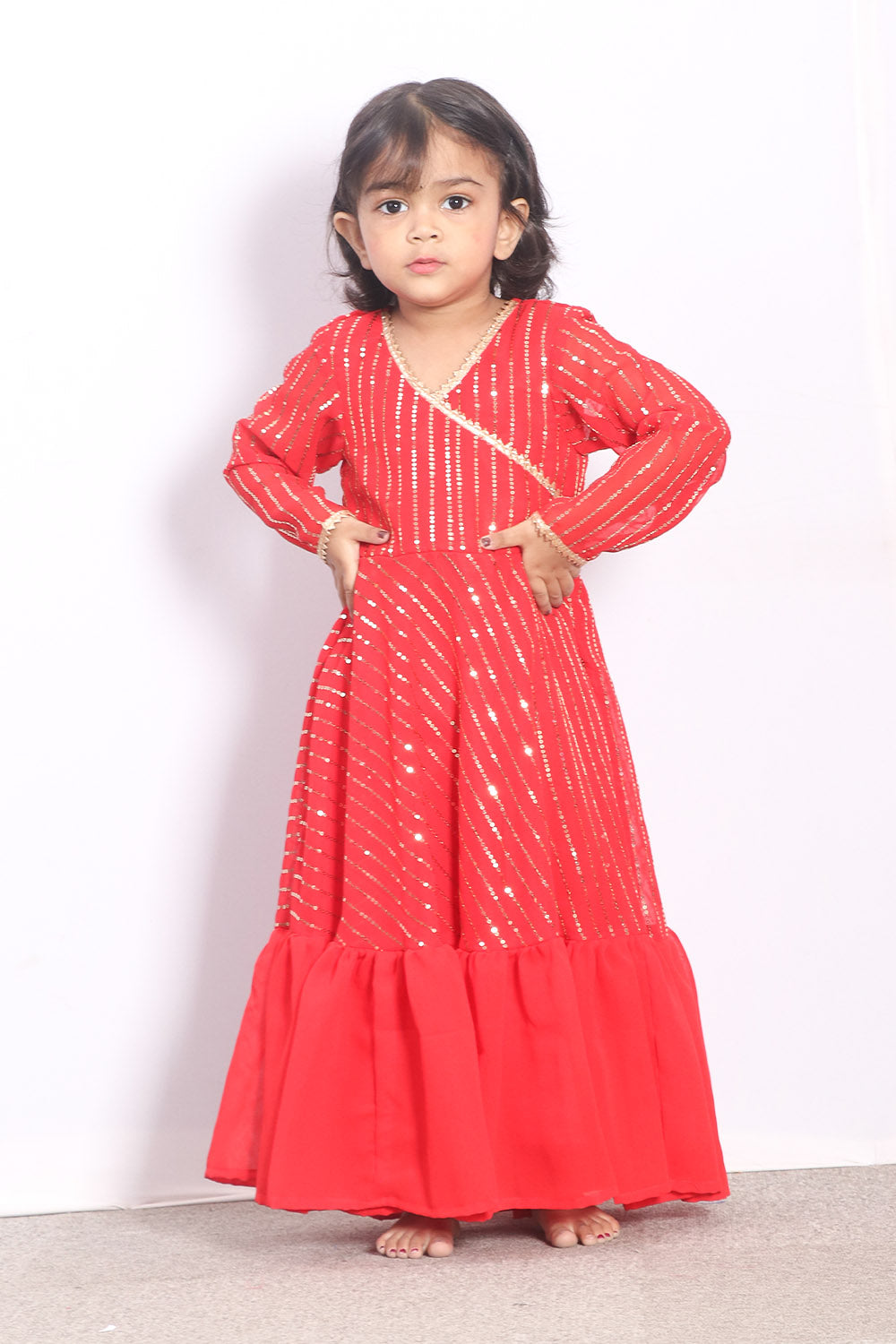 Red Sequins Georgette kids Anarkali Suit