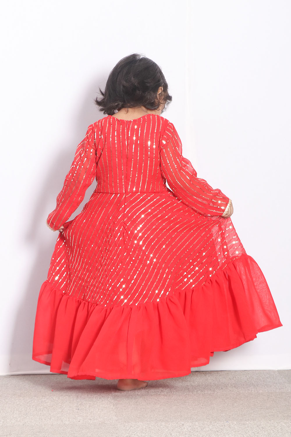 Red Sequins Georgette kids Anarkali Suit