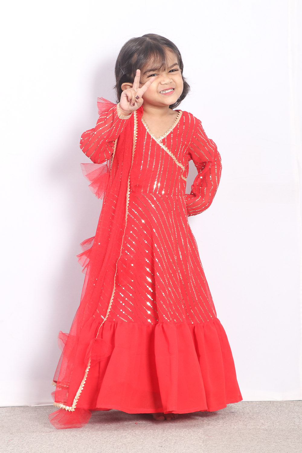 Red Sequins Georgette kids Anarkali Suit