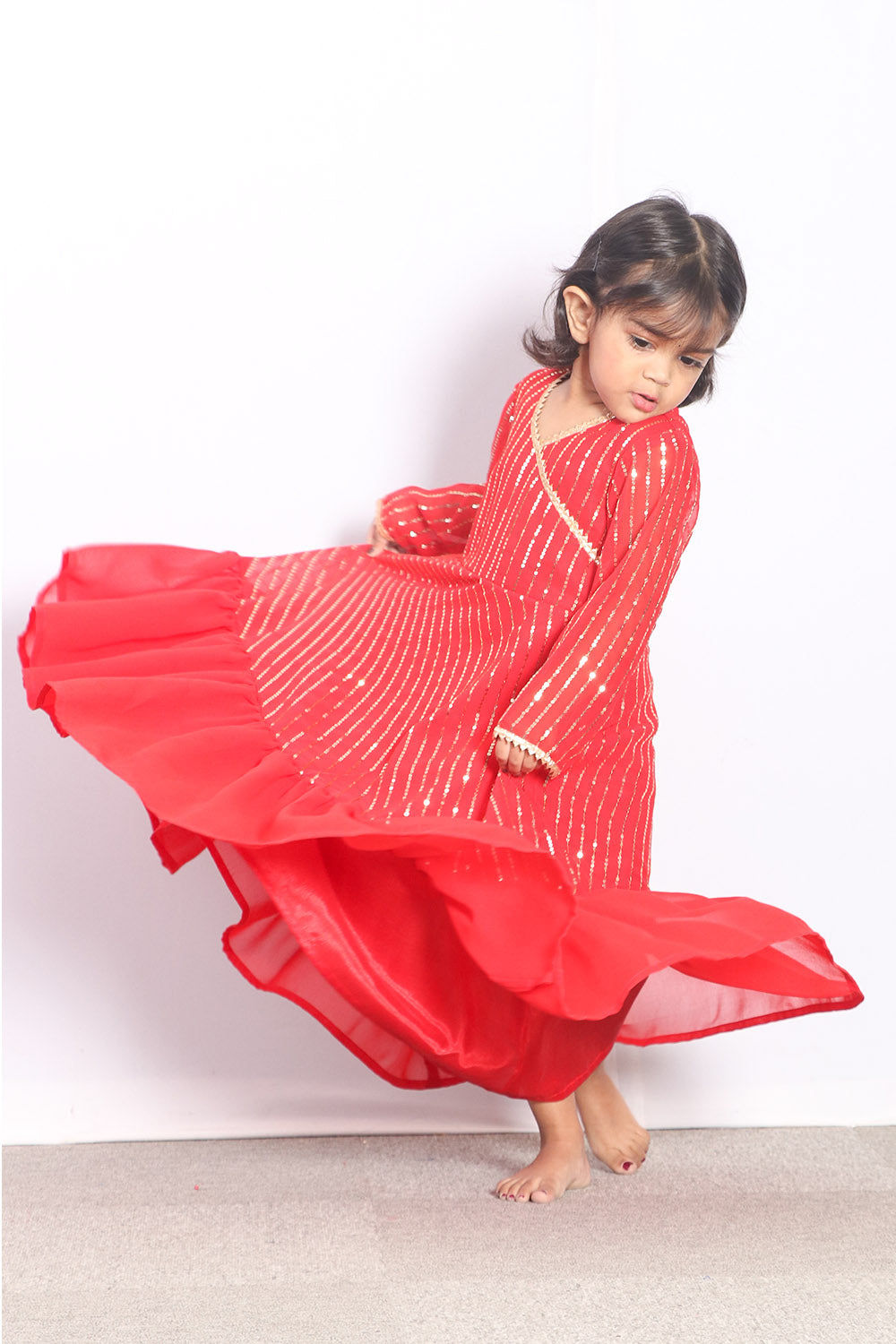 Red Sequins Georgette kids Anarkali Suit