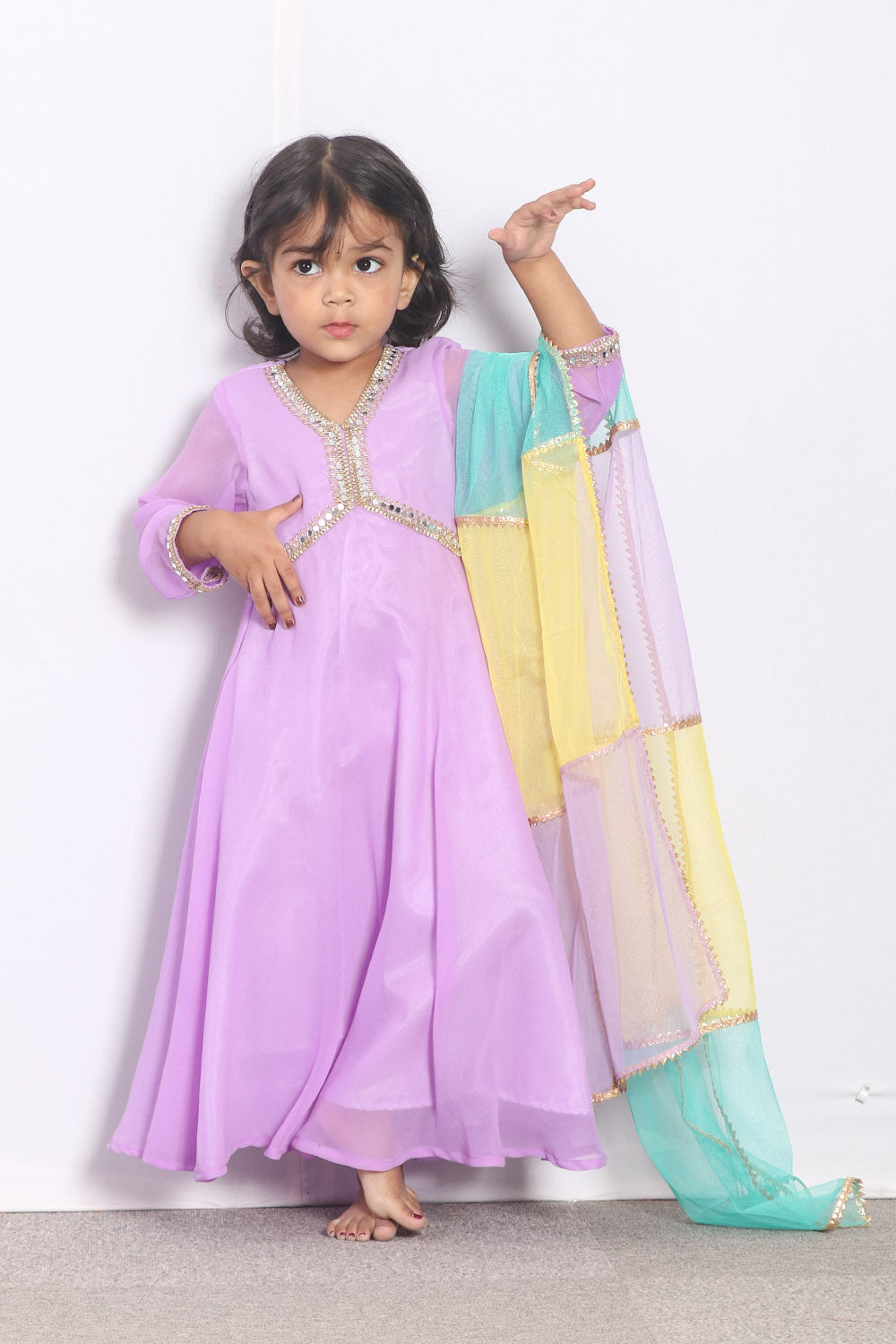 Lavender Nayra cut Kids Anarkali Suit