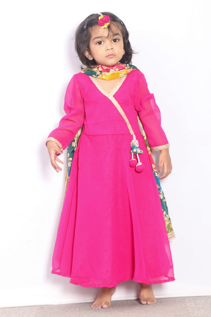 Hot pink Georgette Kids Anarkali Suit
