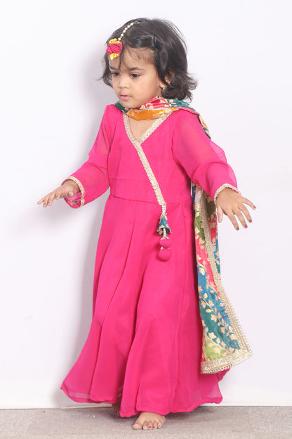 Hot pink Georgette Kids Anarkali Suit