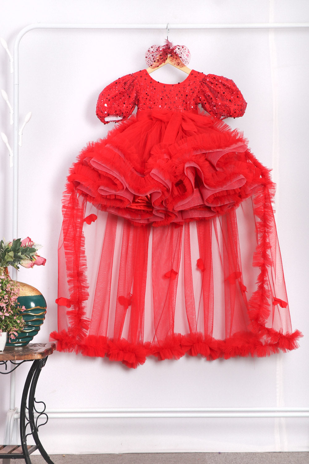 Red barbie style Dress with Trail