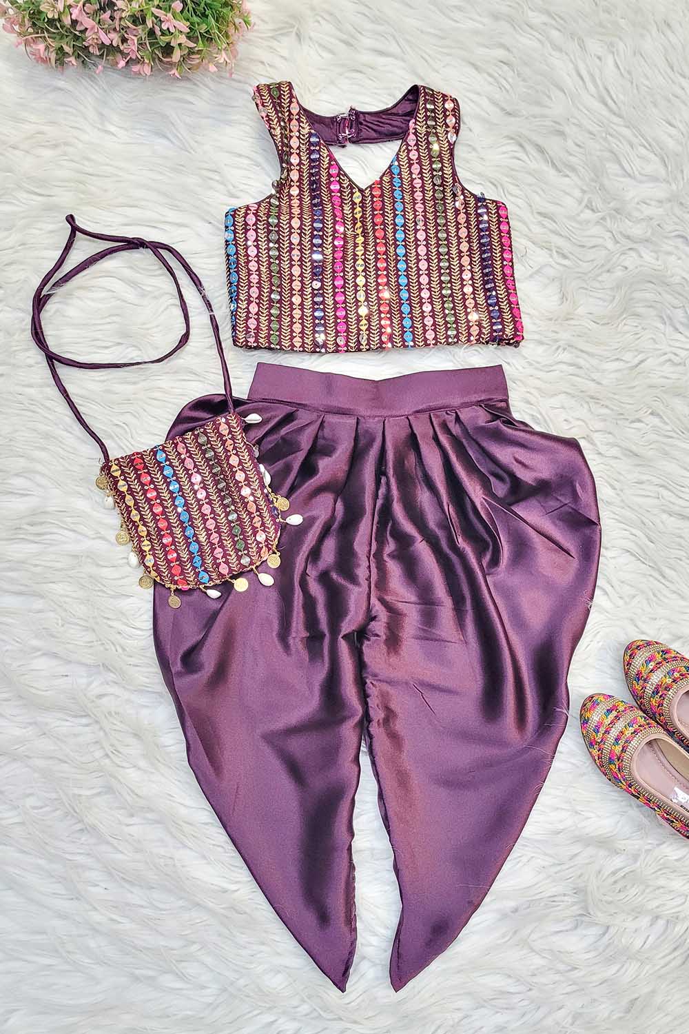 Wine Tulip Pant Coord set with Matching Bag