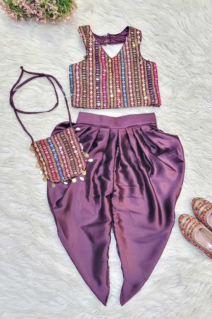 Wine Tulip Pant Coord set with Matching Bag