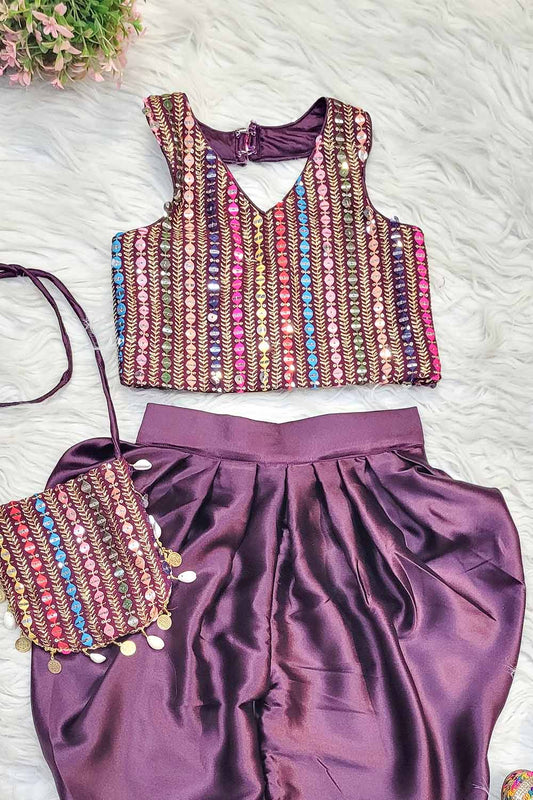 Wine Tulip Pant Coord set with Matching Bag