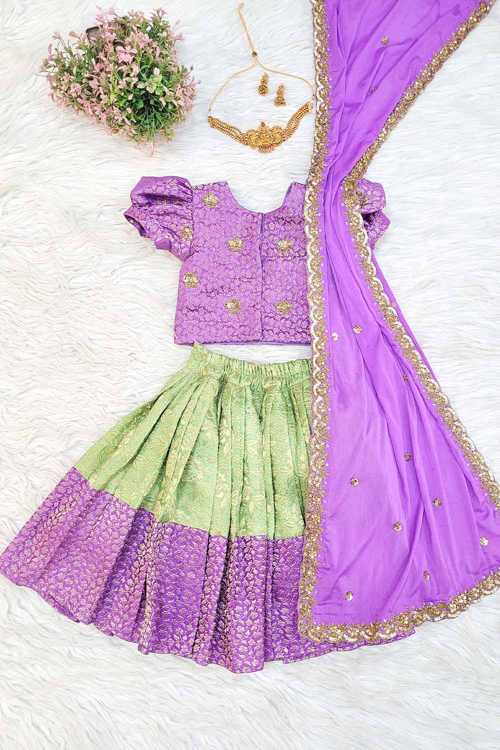 Lavender Green Hand Embroidered Lehenga Set