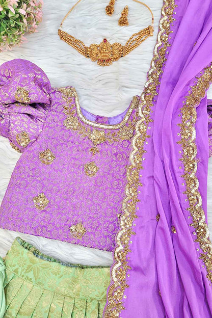 Lavender Green Hand Embroidered Lehenga Set