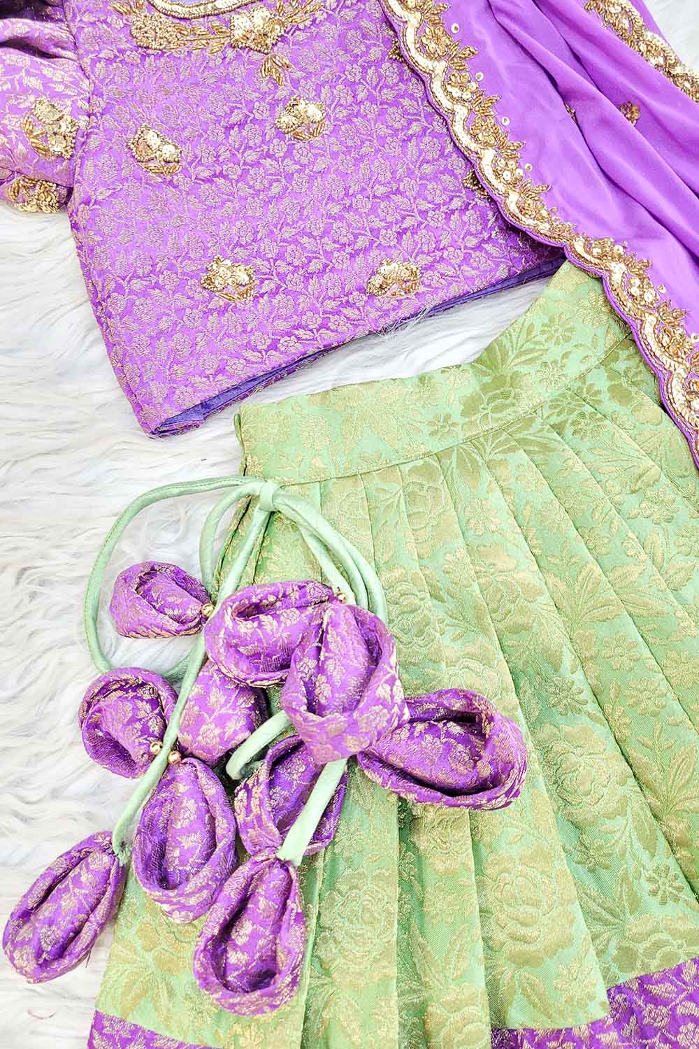 Lavender Green Hand Embroidered Lehenga Set