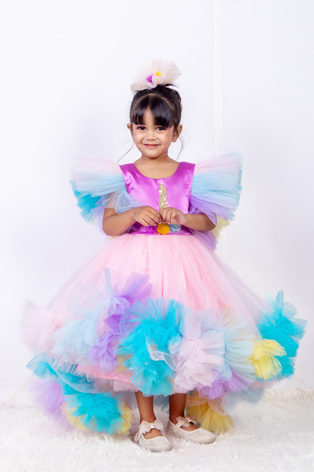 Unicorn Patch Work High Low Kid Dress