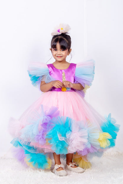 Unicorn Patch Work High Low Kid Dress