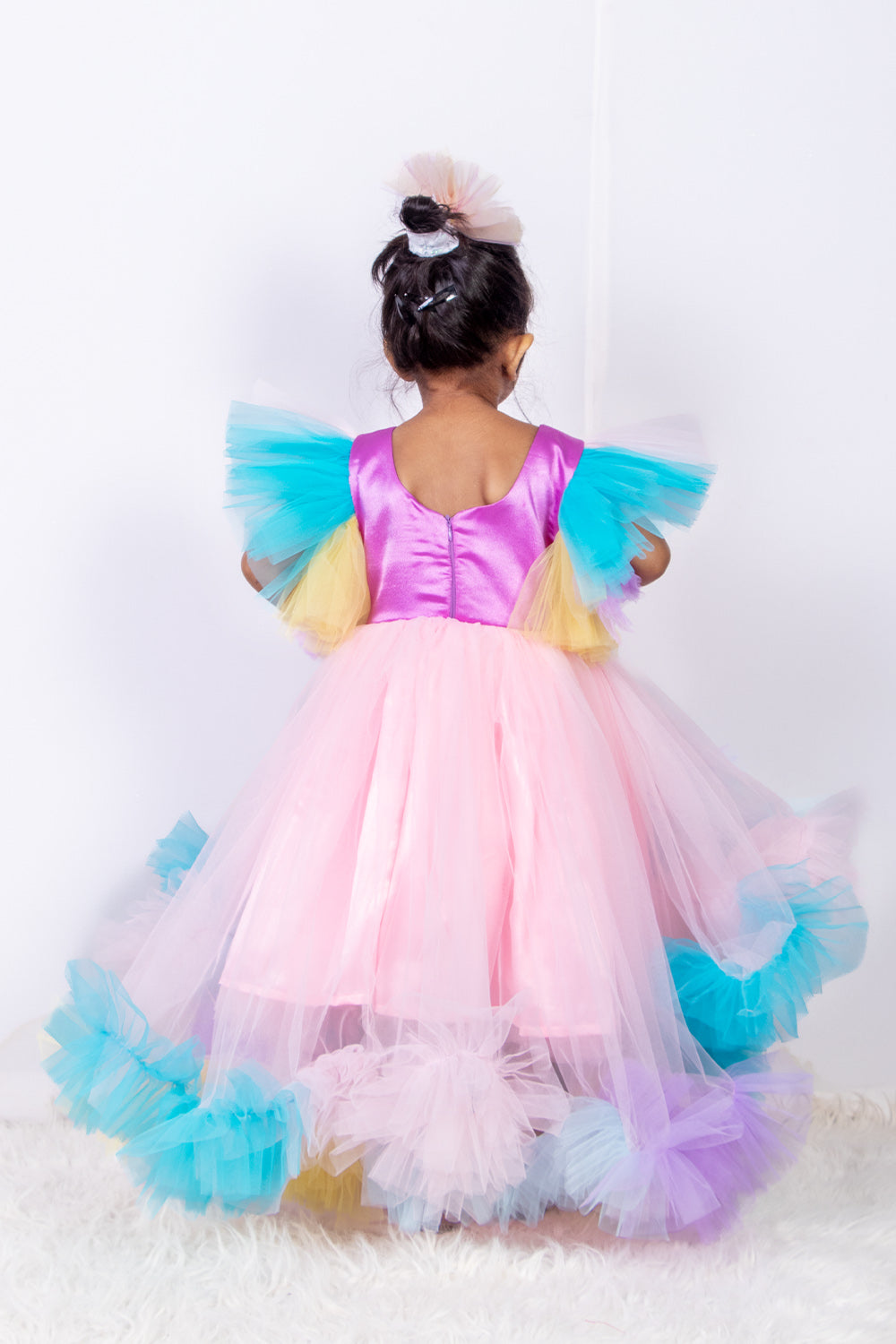 Unicorn Patch Work High Low Kid Dress