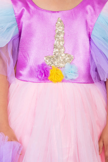 Unicorn Patch Work High Low Kid Dress
