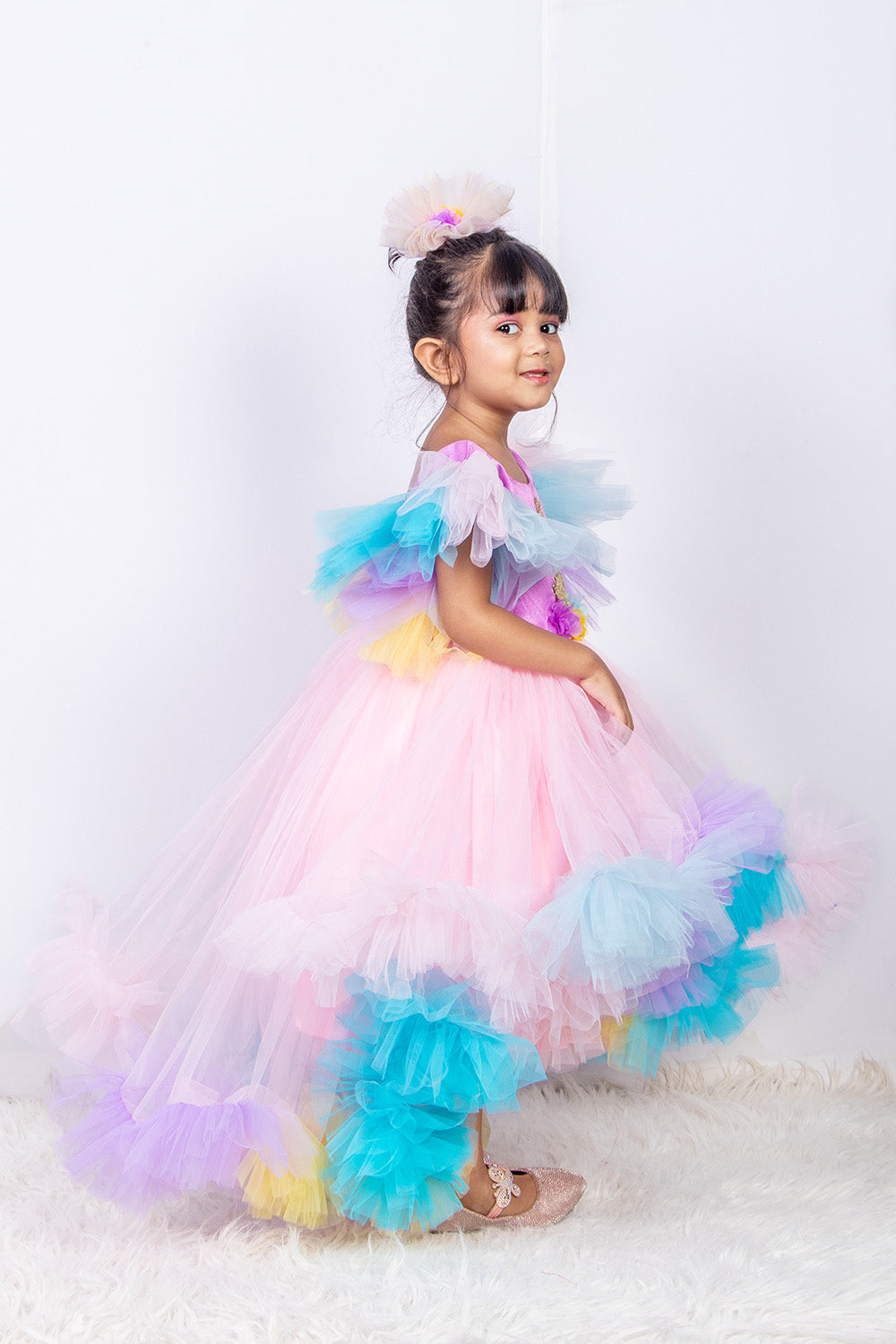 Unicorn Patch Work High Low Kid Dress