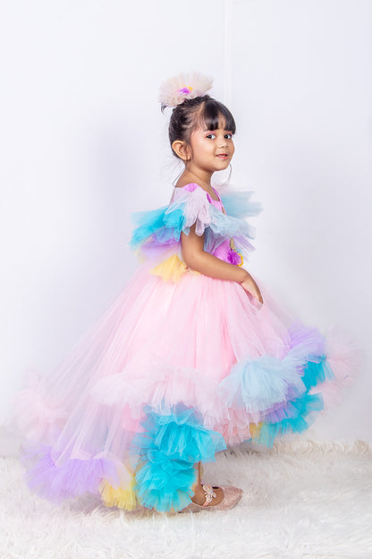 Unicorn Patch Work High Low Kid Dress