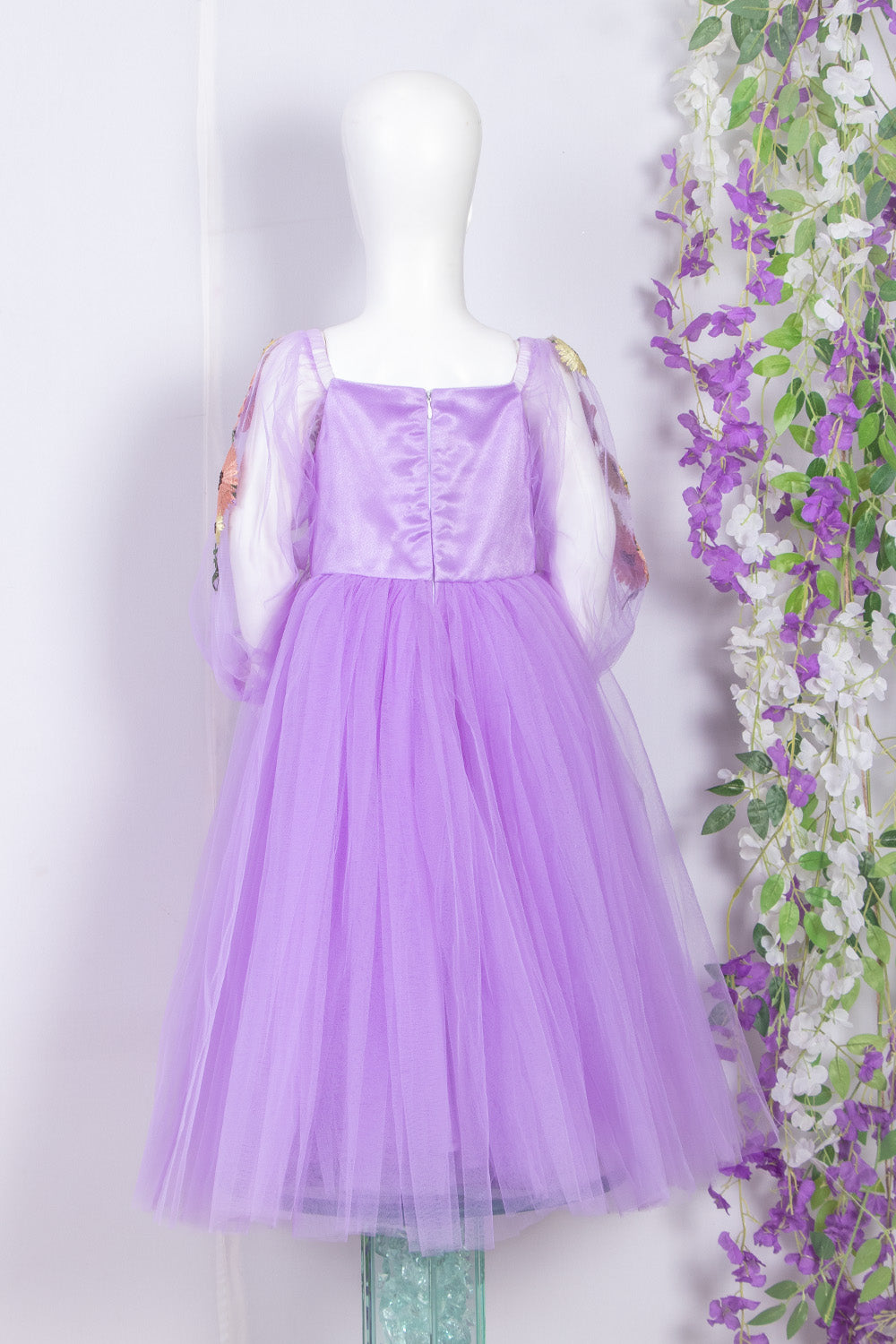 Lavender Floral Embroidered Kids Gown