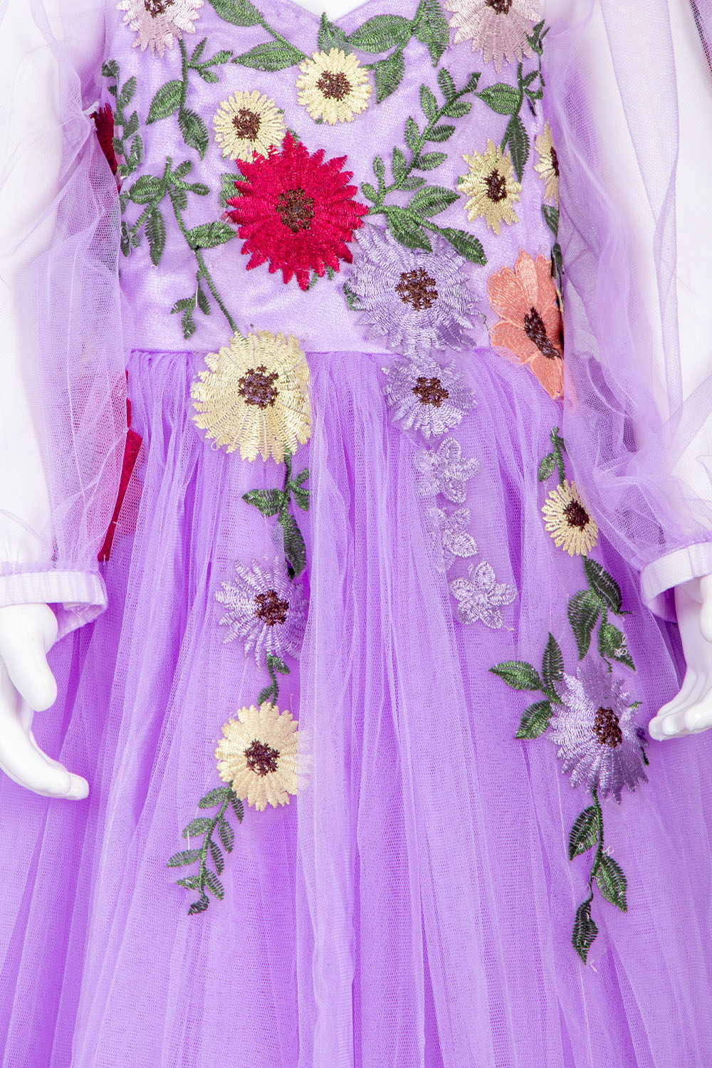 Lavender Floral Embroidered Kids Gown