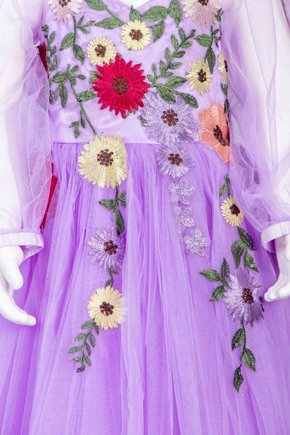 Lavender Floral Embroidered Kids Gown