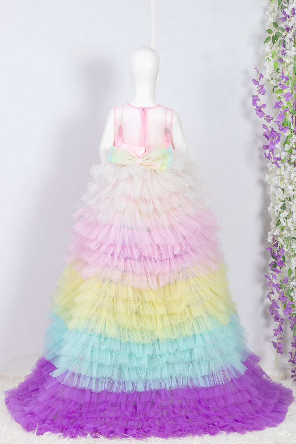 Colorful Unicorn Dress with Ruffled Trail