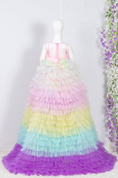 Colorful Unicorn Dress with Ruffled Trail