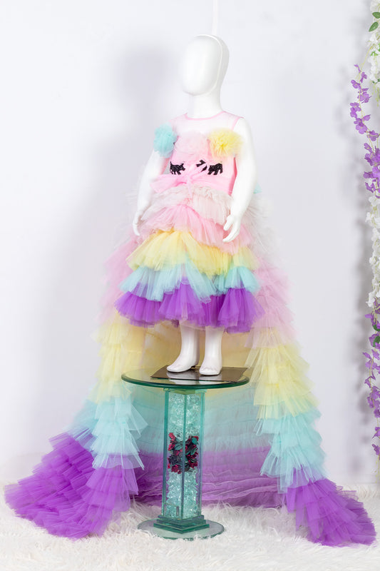 Colorful Unicorn Dress with Ruffled Trail