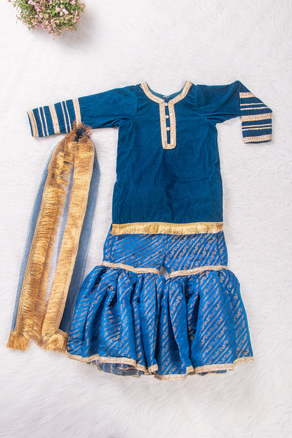 Teal Blue Velvet and Brocade Sharara Suit