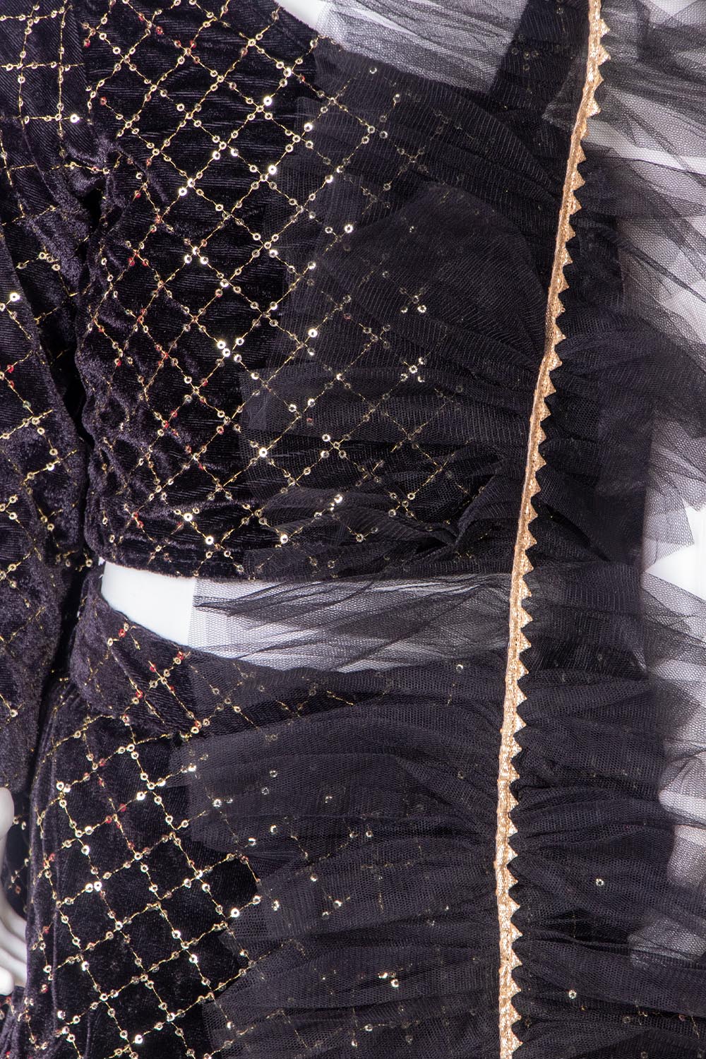 Black Velvet One Off Shoulder Lehenga