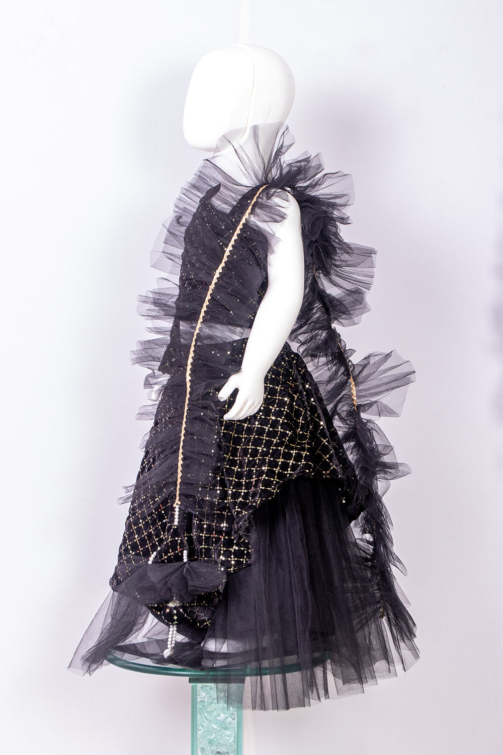 Black Velvet One Off Shoulder Lehenga