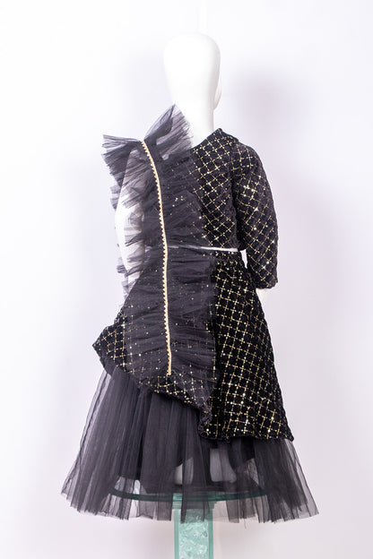 Black Velvet One Off Shoulder Lehenga