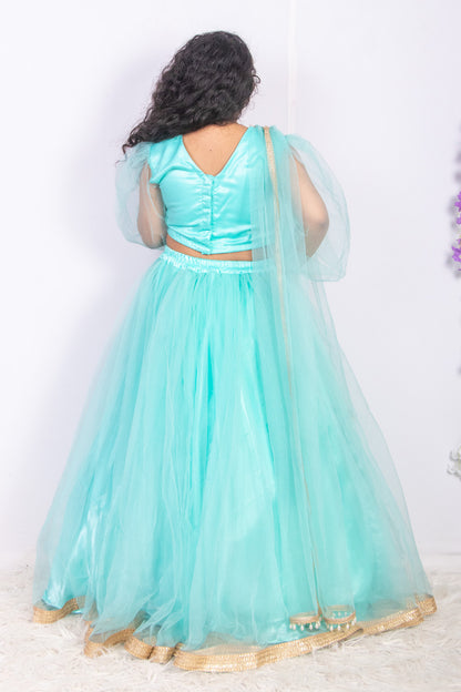 Sky Blue Sequins and Net Lehenga Set