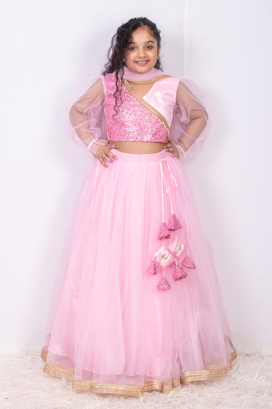Pink Sequins and Net Lehenga Set