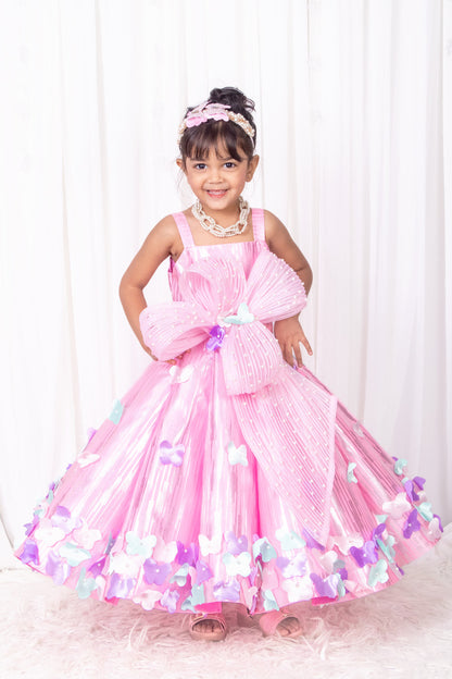 Baby Pink Butterfly Theme Ball Gown
