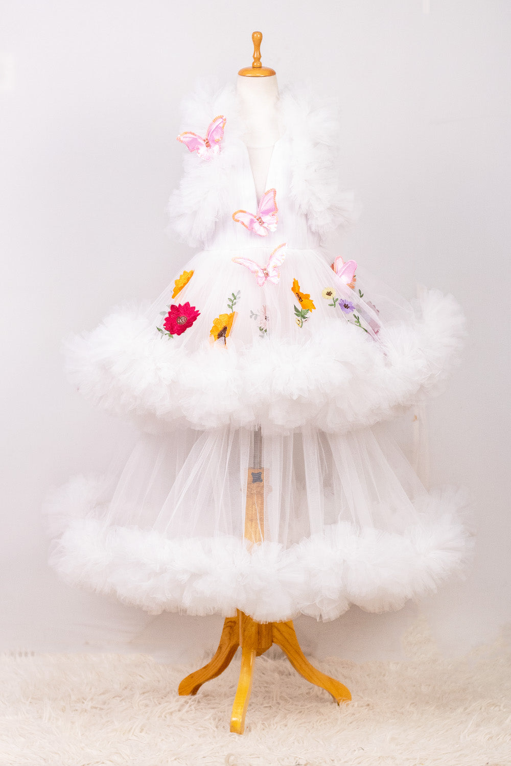 White Two Layered Butterfly Gown